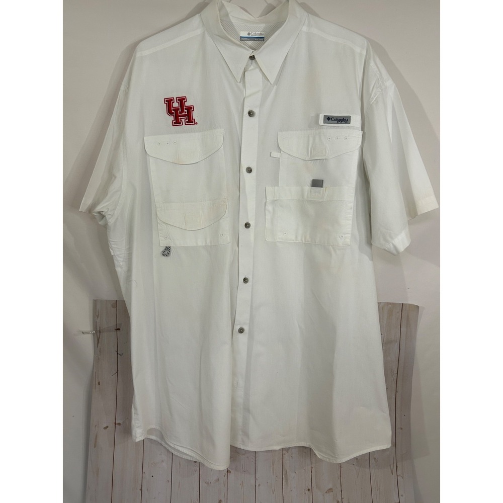 Houston Cougars Shirt Mens 2XL White Columbia PFG Short Sleeve Vented Logo